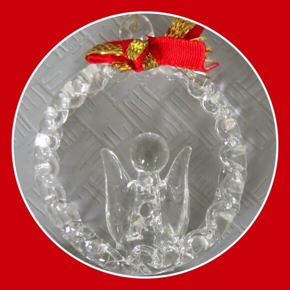Vintage Clear Spun Glass Crystal Angel in Wreath Hanging Holiday Ornament - Picture 15 of 15